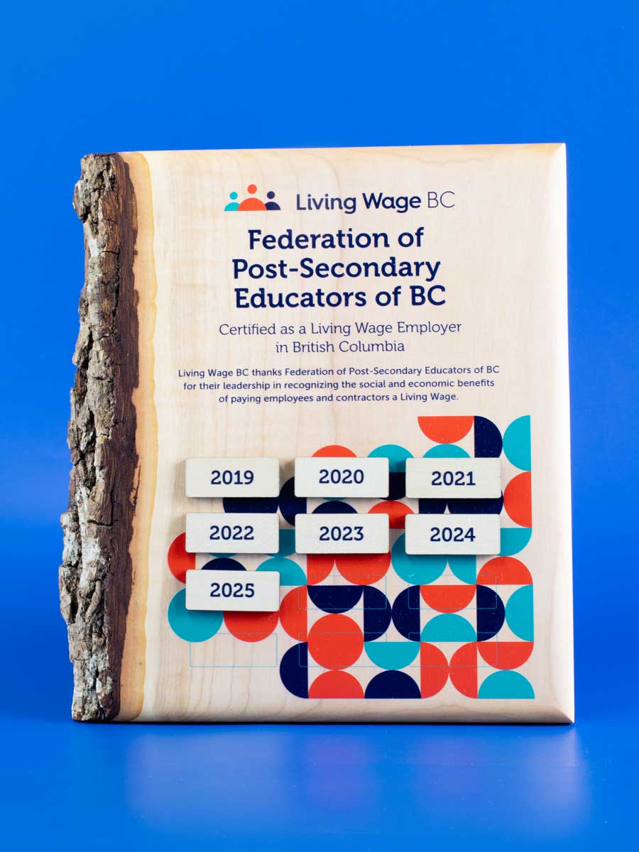 Certified Living Wage Employer - Cascadia Wall Plaque